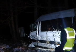 На трассе М6 микроавтобус с 11-ю пассажирами съехал в кювет и ударился в дерево