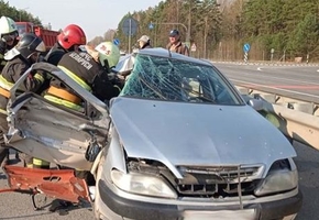 На М6 водитель Citroеn не уступил грузовику. В результате аварии пассажиров зажало в салоне