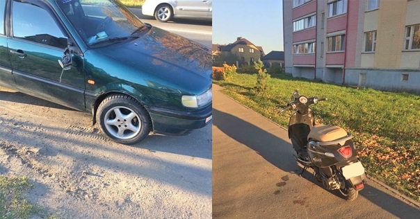 В Лиде Volkswagen столкнулся со скутером. В результате ДТП водитель скутера получил переломом плеча и травмы головы