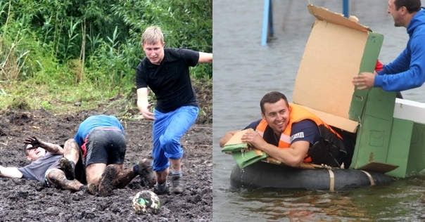 Фотоотчет по болотному футболу и плаванию «на чем попало»